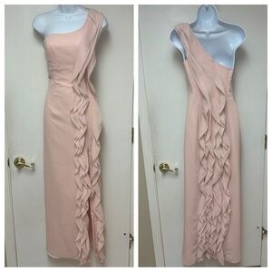 White by Vera Wang | One Shoulder Chiffon Maxi Bridesmaid Dress - Lt. Pink